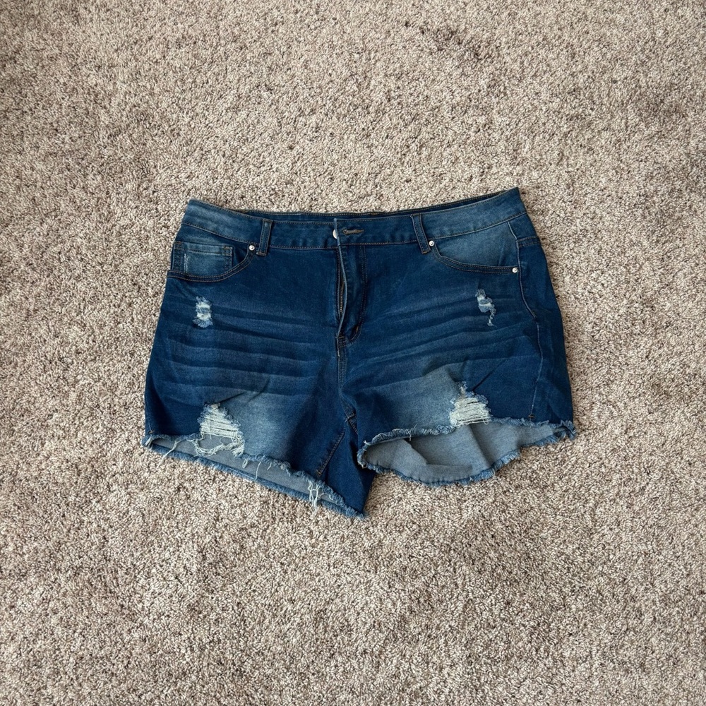 Distressed Dark Blue Denim Women's Shorts